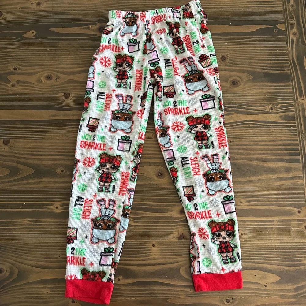 Girls L.O.L. Surprise! White Red Christmas Pajama Set M Waffle Knit Holiday